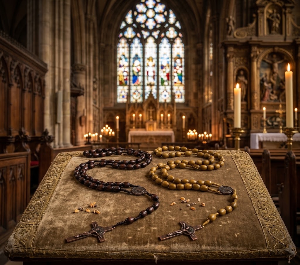 Catholic Rosary Necklace Wooden Prayer Beads 8x10mm Cross