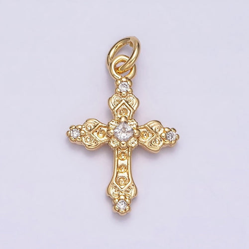 16K Gold Filled Artisan Textured Religious Cross Charm in Gold & Silver | AC1061 AC1062