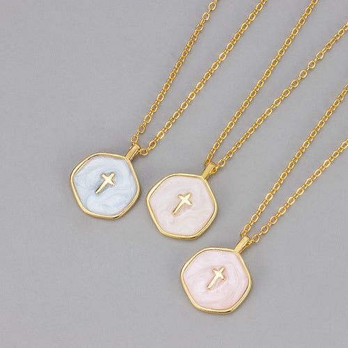 Copper Plated 14K Gold Enamel Cross Pendant Necklace