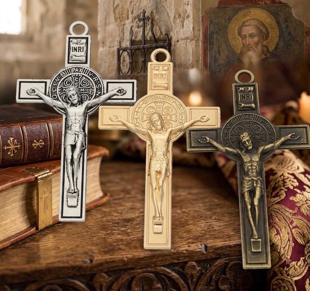 St. Benedict Crucifix Necklace – Catholic Cross Pendant for Men & Women