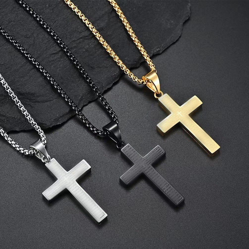 Stainless Steel Cross Necklace with Pearl Chain – Christian Religious Jewelry