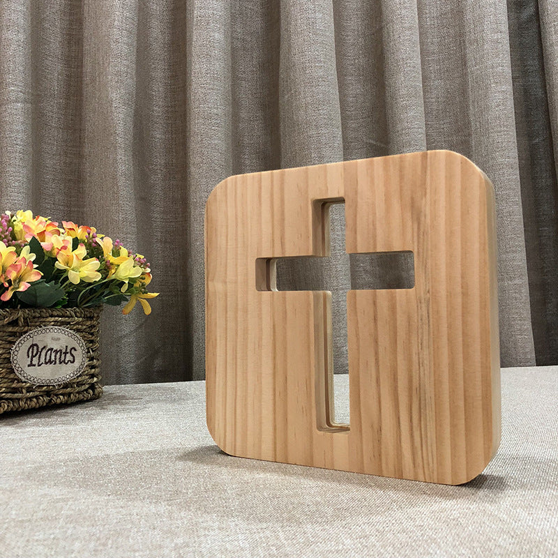 Wooden Cross LED Night Light – Christian Prayer & Religious Home Decor
