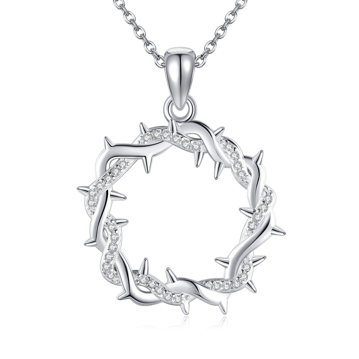 Thorn Cross Inspired Necklace – Silver Christian Faith Pendant Jewelry
