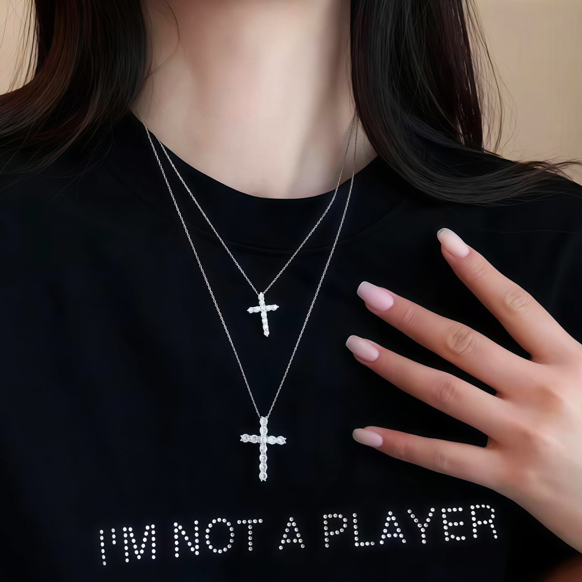 Rhinestone Cross Necklace – Stainless Steel Christian Cross Pendant for Men & Women
