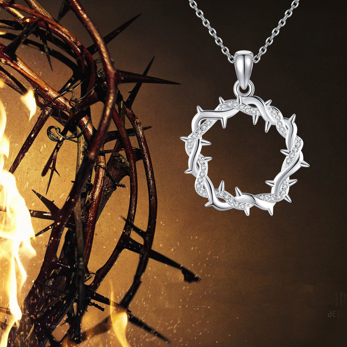 Thorn Cross Inspired Necklace – Silver Christian Faith Pendant Jewelry