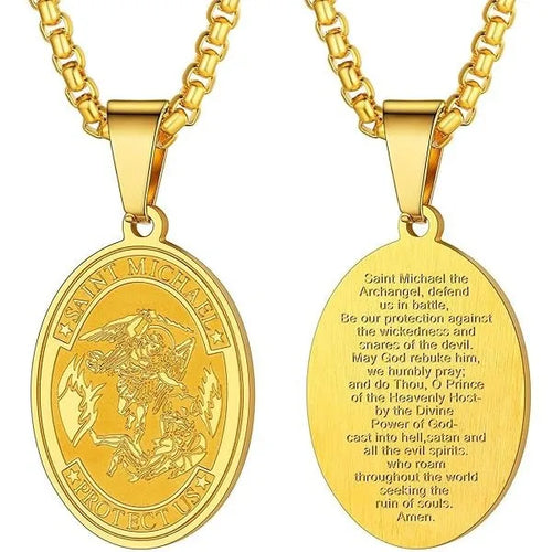 Archangel Saint Michael Faith Pendant Necklace 60cm