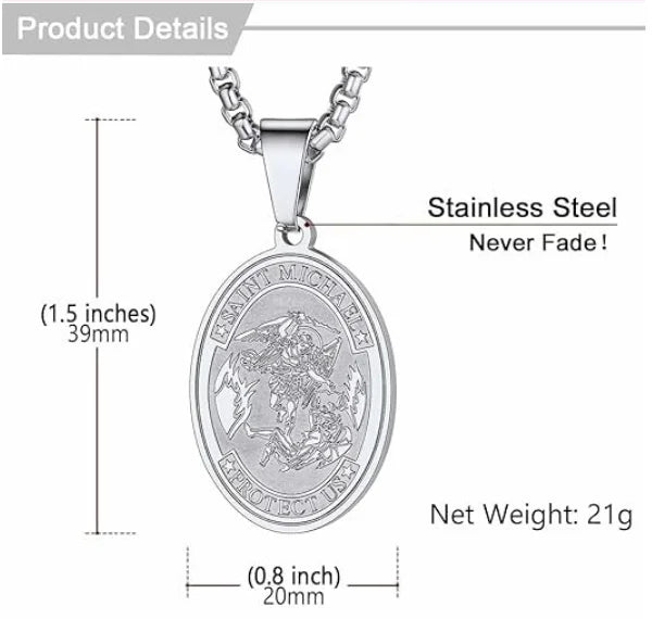 Archangel Saint Michael Faith Pendant Necklace 60cm
