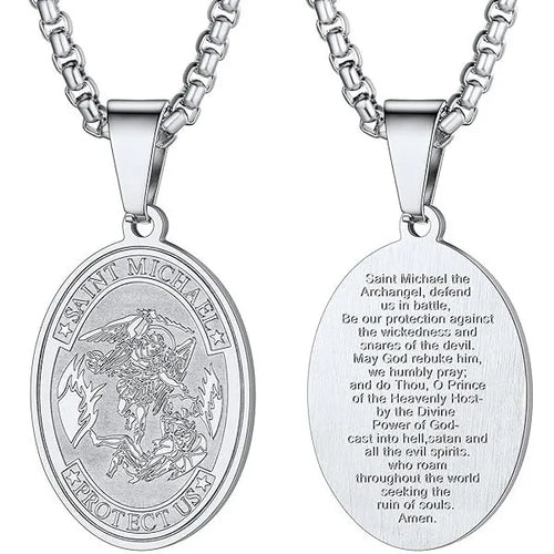 Archangel Saint Michael Faith Pendant Necklace 60cm
