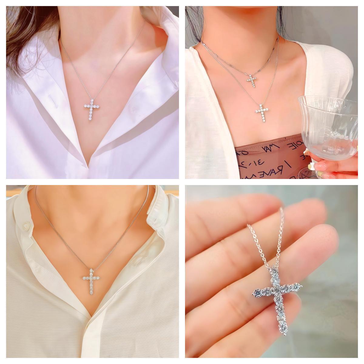 Rhinestone Cross Necklace – Stainless Steel Christian Cross Pendant for Men & Women