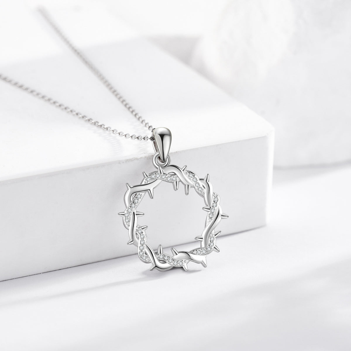 Thorn Cross Inspired Necklace – Silver Christian Faith Pendant Jewelry