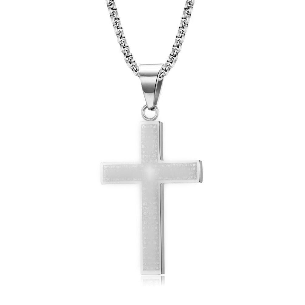 Stainless Steel Cross Necklace with Pearl Chain – Christian Religious Jewelry