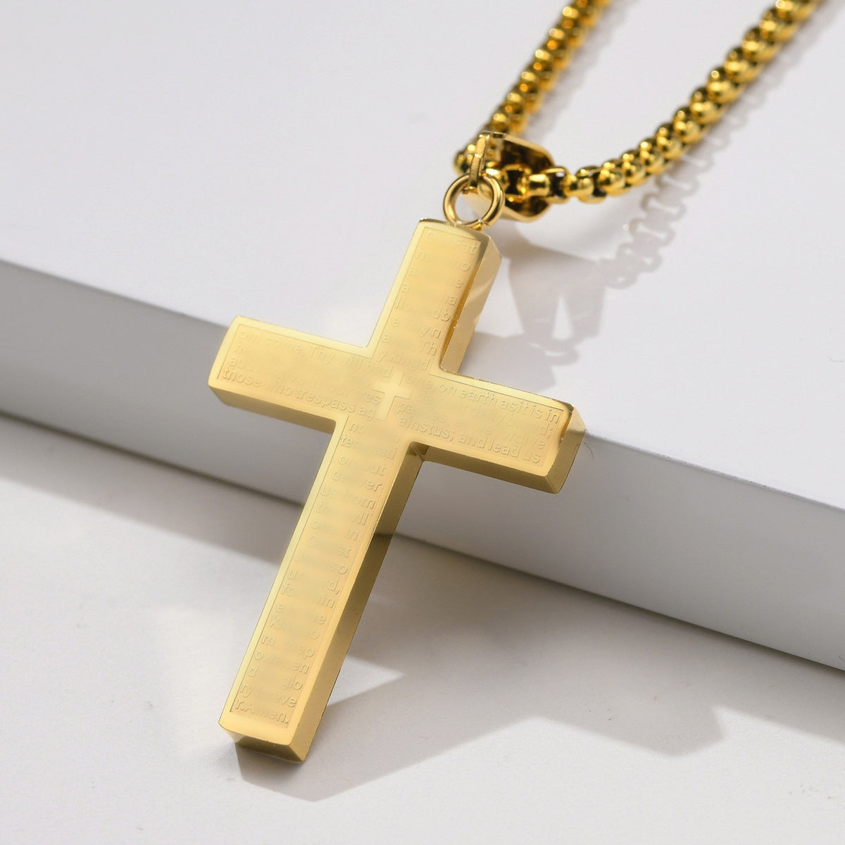 Stainless Steel Cross Necklace with Pearl Chain – Christian Religious Jewelry