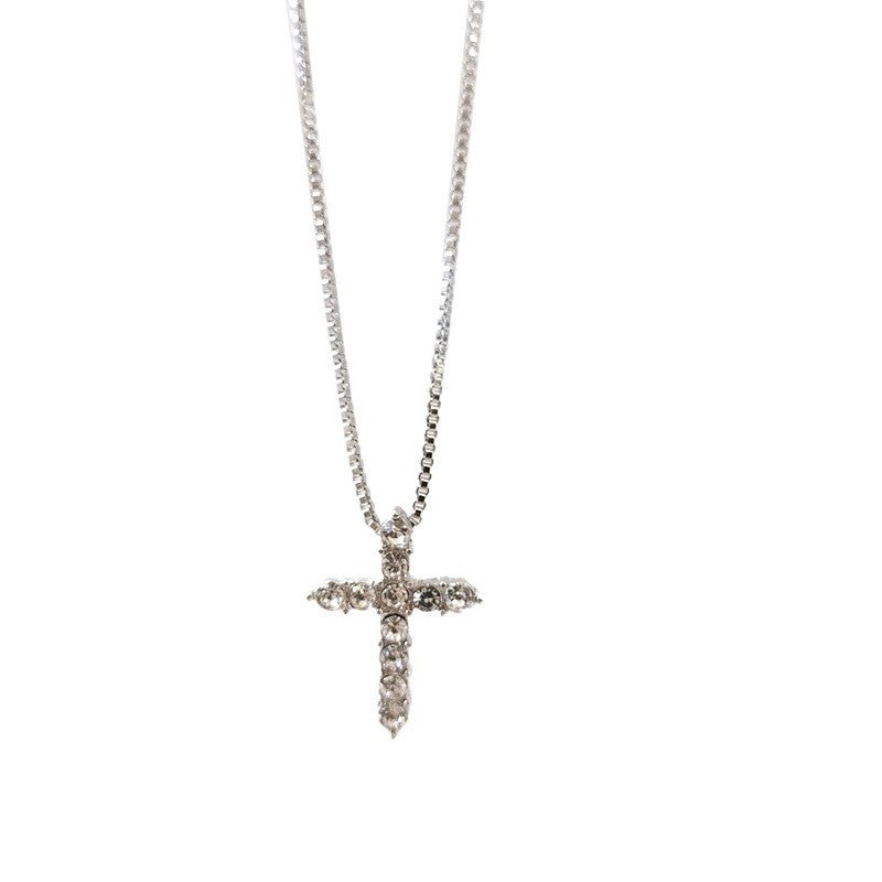 Rhinestone Cross Necklace – Stainless Steel Christian Cross Pendant for Men & Women