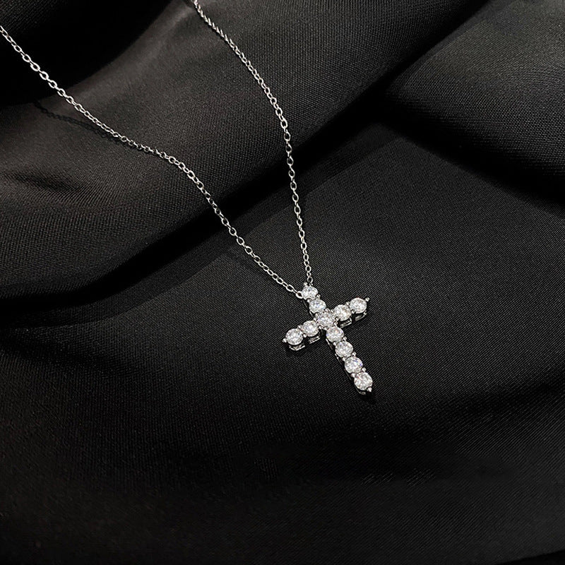 Rhinestone Cross Necklace – Stainless Steel Christian Cross Pendant for Men & Women