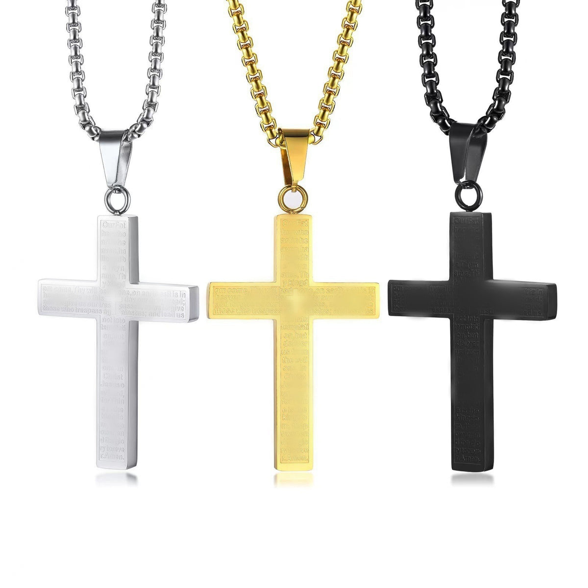 Stainless Steel Cross Necklace with Pearl Chain – Christian Religious Jewelry