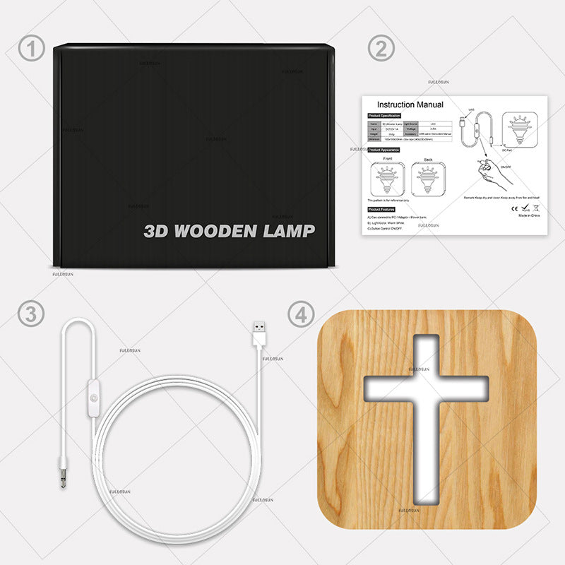 Wooden Cross LED Night Light – Christian Prayer & Religious Home Decor